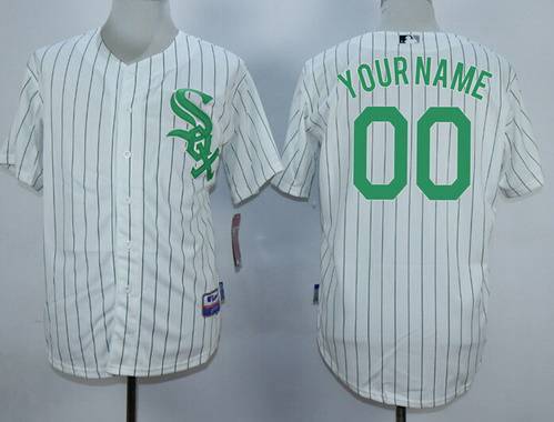 Personalized Men’s Chicago White Soxized White With Green Pinstripe Jersey