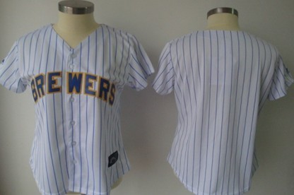 Personalized Women’s Milwaukee Brewersized White Pinstripe Jersey
