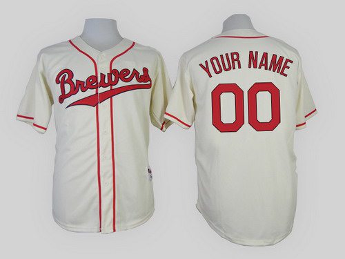 Personalized Men’s Milwaukee Brewersized 1948 Turn Back The Clock Cream Jersey