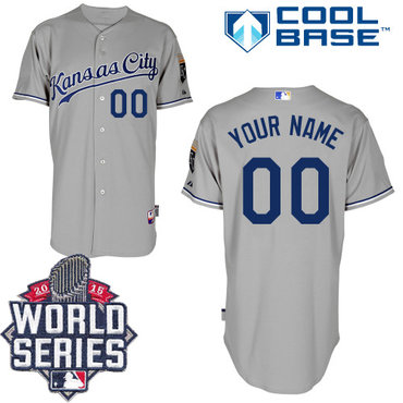 Personalized Men’s Kansas City Royalsized Gray 2015 World Series Cool Base Jersey