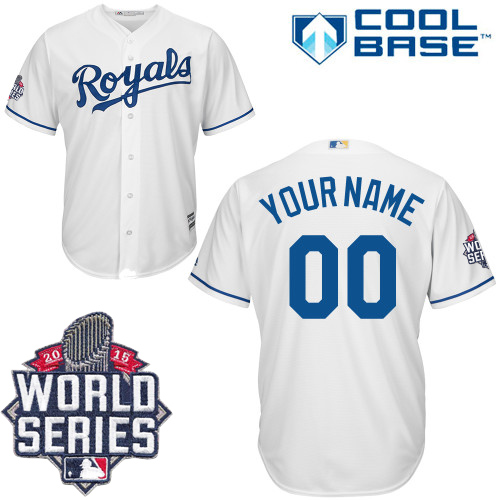 Personalized Men’s Kansas City Royalsized White 2015 World Series Cool Base Jersey