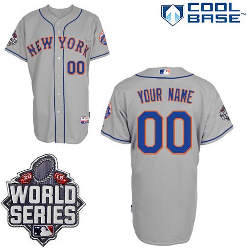 Personalized Men’s New York Mets Authenticized Road Gray Jersey 2015 World Series Patch