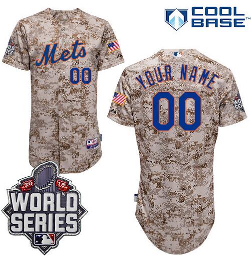 Personalized Men’s New York Mets Authenticized Alternate Camo Baseball Jersey with 2015 World Series Patch
