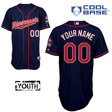 Personalized Youth Minnesota Twins Authenticized Navy Blue Alternate Road Jersey