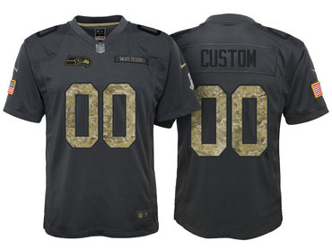 Personalized Youth Seattle Seahawks Anthraciteized Camo 2016 Salute to Service Jersey
