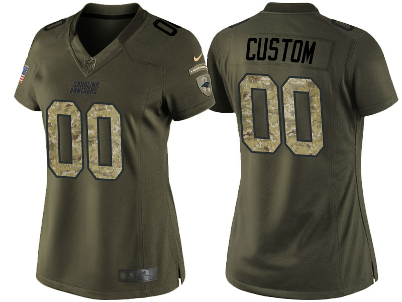 Personalized Women’s Carolina Panthers Oliveized Camo Salute to Service Jersey – Veterans Day