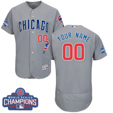 Personalized Men’sized MLB Majestic Chicago Cubs 2016 World Series Champions Flex Base Authentic Grey Jersey