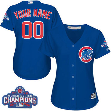 Personalized Women’sized MLB Majestic Alternate Chicago Cubs 2016 World Series Champions Cool Base Royal Blue Jersey