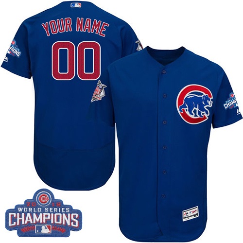 Personalized Chicago Cubs Blue 2016 World Series Champions Men’s Flexbaseized Jersey