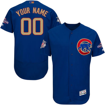 Personalized Cubs Blue World Series Champions Gold Program Flexbase Men’sized Jersey