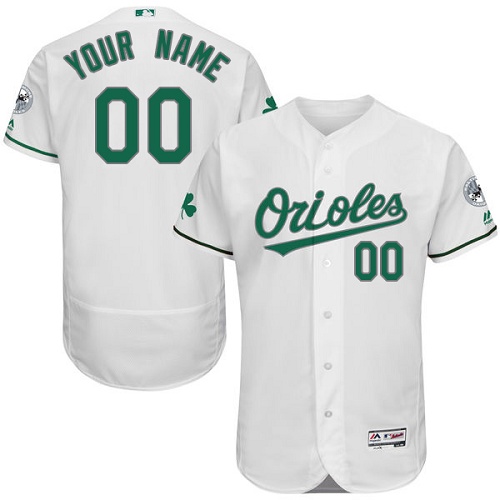 Personalized Baltimore Orioles White St. Patrick’s Day Men’s Flexbaseized Jersey