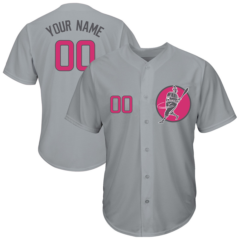 Personalized Cubs Gray Men’sized Pink Logo New Design Jersey