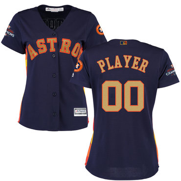 Personalized Houston Astros Navy 2018 Gold Program Women’sized Cool Base Jersey