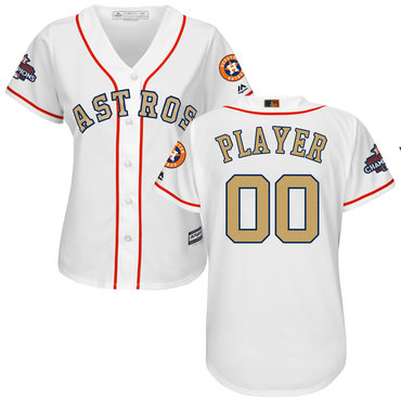 Personalized Houston Astros White 2018 Gold Program Women’sized Cool Base Jersey