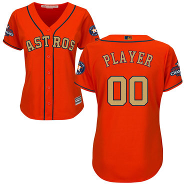 Personalized Houston Astros Orange 2018 Gold Program Women’sized Cool Base Jersey