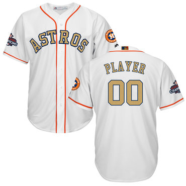 Personalized Houston Astros White 2018 Gold Program Men’sized Cool Base Jersey