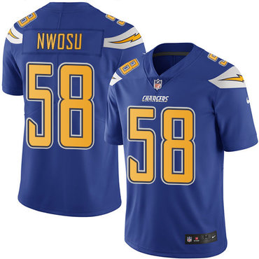 Personalized Chargers #58 Uchenna Nwosu Electric Blue Men’s Stitched NFL Limited Rush Jersey