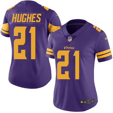 Personalized Vikings #21 Mike Hughes Purple Women’s Stitched NFL Limited Rush Jersey