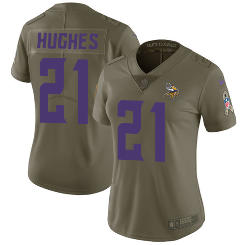 Personalized Vikings #21 Mike Hughes Olive Women’s Stitched NFL Limited 2017 Salute to Service Jersey