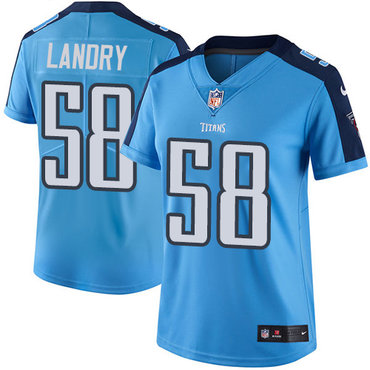 Personalized Titans #58 Harold Landry Light Blue Women’s Stitched NFL Limited Rush Jersey