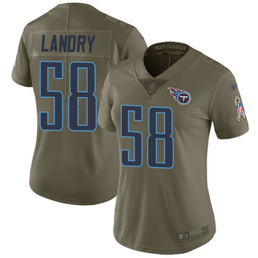 Personalized Titans #58 Harold Landry Olive Women’s Stitched NFL Limited 2017 Salute to Service Jersey