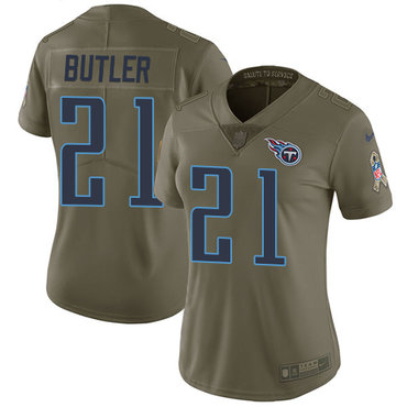 Personalized Titans #21 Malcolm Butler Olive Women’s Stitched NFL Limited 2017 Salute to Service Jersey