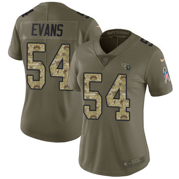 Personalized Titans #54 Rashaan Evans Olive Camo Women’s Stitched NFL Limited 2017 Salute to Service Jersey