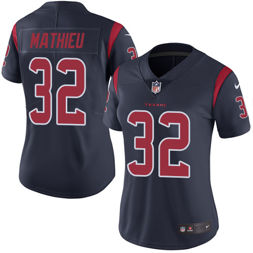 Personalized Texans #32 Tyrann Mathieu Navy Blue Women’s Stitched NFL Limited Rush Jersey