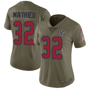 Personalized Texans #32 Tyrann Mathieu Olive Women’s Stitched NFL Limited 2017 Salute to Service Jersey