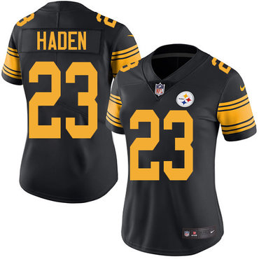 Personalized Steelers #23 Joe Haden Black Women’s Stitched NFL Limited Rush Jersey