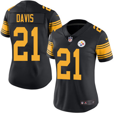 Personalized Steelers #21 Sean Davis Black Women’s Stitched NFL Limited Rush Jersey