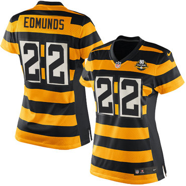 Personalized Steelers #22 Terrell Edmunds Yellow Black Alternate Women’s Stitched NFL Elite Jersey