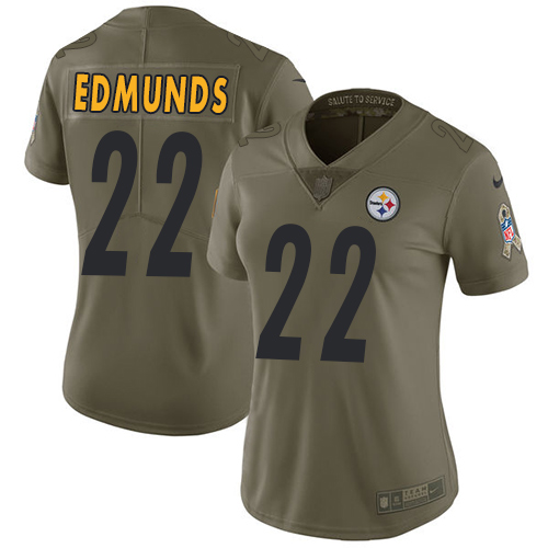 Personalized Steelers #22 Terrell Edmunds Olive Women’s Stitched NFL Limited 2017 Salute to Service Jersey