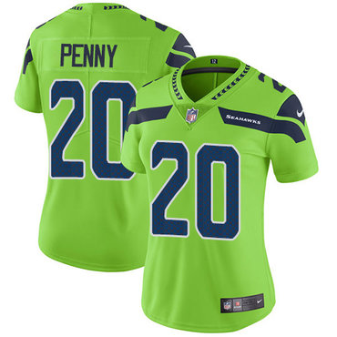 Personalized Seahawks #20 Rashaad Penny Green Women’s Stitched NFL Limited Rush Jersey