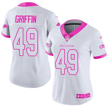 Personalized Seahawks #49 Shaquem Griffin White Pink Women’s Stitched NFL Limited Rush Fashion Jersey