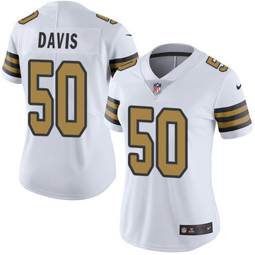 Personalized Saints #50 DeMario Davis White Women’s Stitched NFL Limited Rush Jersey