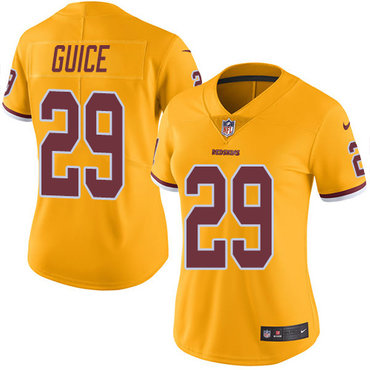 Personalized Redskins #29 Derrius Guice Gold Women’s Stitched NFL Limited Rush Jersey