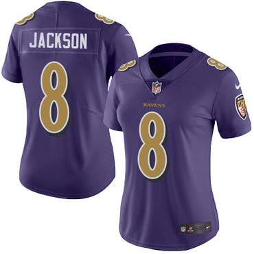 Personalized Ravens #8 Lamar Jackson Purple Women’s Stitched NFL Limited Rush Jersey