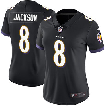 Personalized Ravens #8 Lamar Jackson Black Alternate Women’s Stitched NFL Untouchable Limited Jersey