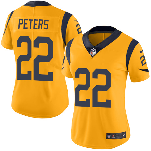 Personalized Rams #22 Marcus Peters Gold Women’s Stitched NFL Limited Rush Jersey