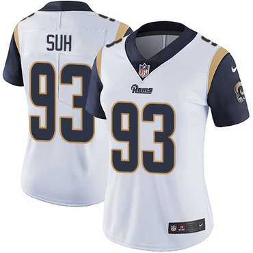 Personalized Rams #93 Ndamukong Suh White Women’s Stitched NFL Untouchable Limited Jersey