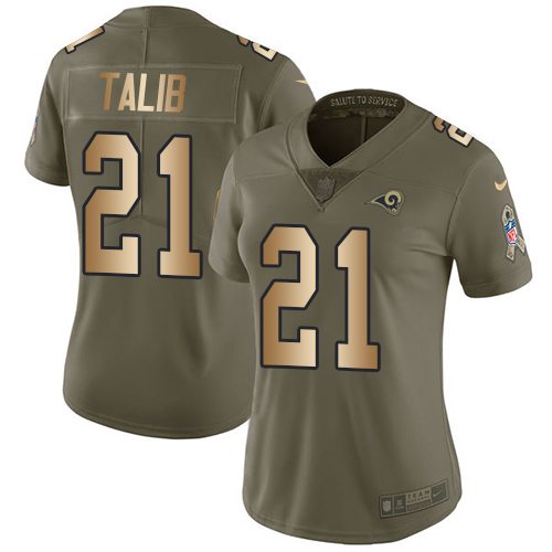 Personalized Rams #21 Aqib Talib Olive Gold Women’s Stitched NFL Limited 2017 Salute to Service Jersey
