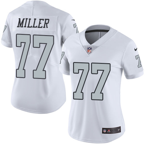 Personalized Raiders #77 Kolton Miller White Women’s Stitched NFL Limited Rush Jersey