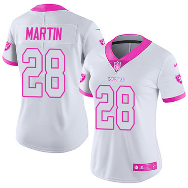 Personalized Raiders #28 Doug Martin White Pink Women’s Stitched NFL Limited Rush Fashion Jersey