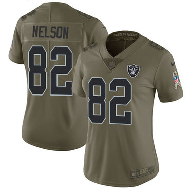 Personalized Raiders #82 Jordy Nelson Olive Women’s Stitched NFL Limited 2017 Salute to Service Jersey