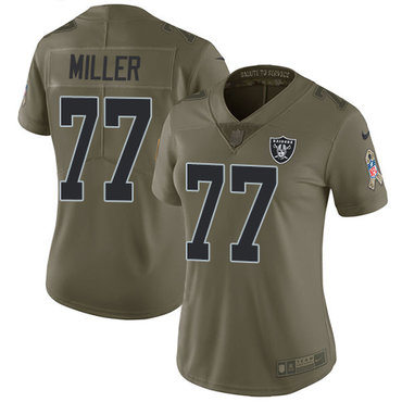 Personalized Raiders #77 Kolton Miller Olive Women’s Stitched NFL Limited 2017 Salute to Service Jersey