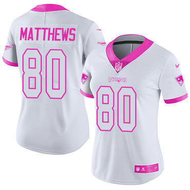 Personalized Patriots #80 Jordan Matthews White Pink Women’s Stitched NFL Limited Rush Fashion Jersey