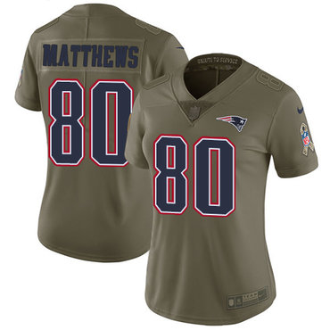 Personalized Patriots #80 Jordan Matthews Olive Women’s Stitched NFL Limited 2017 Salute to Service Jersey