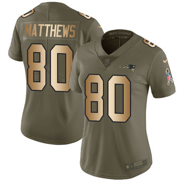 Personalized Patriots #80 Jordan Matthews Olive Gold Women’s Stitched NFL Limited 2017 Salute to Service Jersey