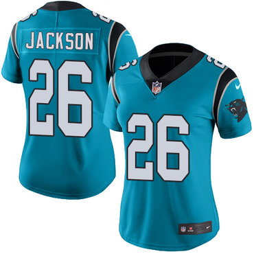Personalized Panthers #26 Donte Jackson Blue Women’s Stitched NFL Limited Rush Jersey